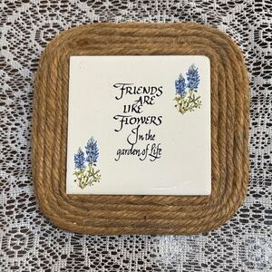 Blue Bonnets Tile Trivet Cork Base with Rope Edges Square Floral Friends